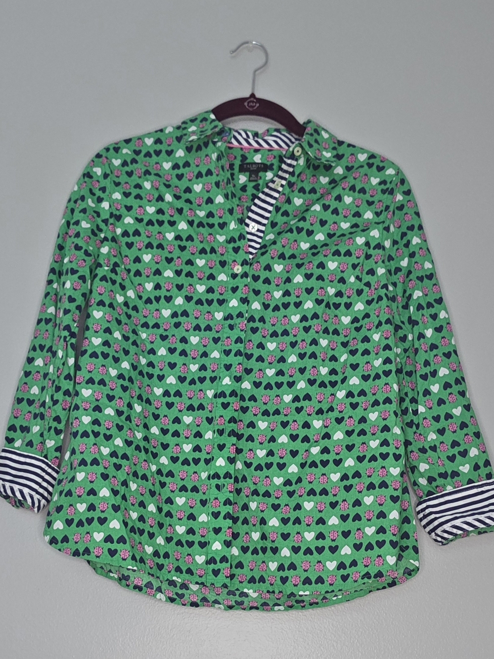 Talbots Green Heart-Print Button-Up Shirt